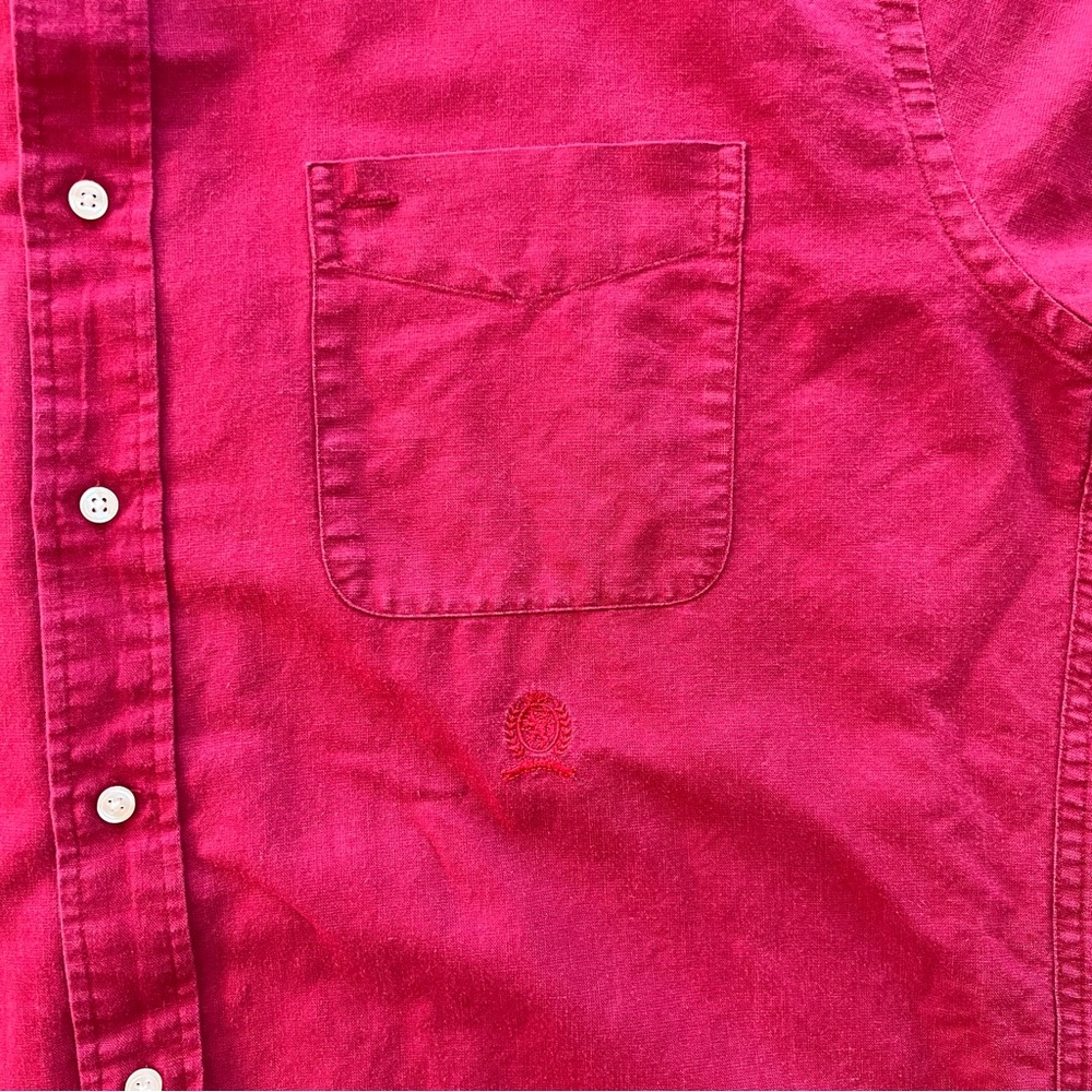 Tommy Hilfiger Vintage 90s Red Linen Blend Shirt Size Large Streetwear - Picture 4 of 9